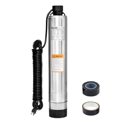 WASSERMANN 4" Septic Pump Submersible Effluent/Cistern Bottom Suction Pump with 33FT Cable,1/2HP,115V/60HZ,26GPM,138FT Head,Stainless Steel Deep Well Pump for Septic Tank Home - color: Black
