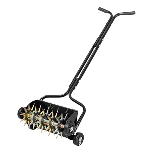 VEVOR Lawn Aerator, 18 in Manual Push Spike Aerator with 4 Wheels & Handle, Heavy Duty Grass Aerators, Supports 40 lbs Added Weight, Rolling Lawn Aeration Tool for Garden Yard Aeration Soil Health - size: 18-inch, style: Rolling (Weighted Pro)