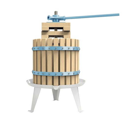 SQUEEZE master Fruit Apple Cider Wine Press-Blue-3.17 Gallon/12L-Solid Wood Basket-Vintage traditional juicer-Pole Handle Bar for Juice,Wine-1 free filter bag included - color: Blue, size: 3.17 Gallon