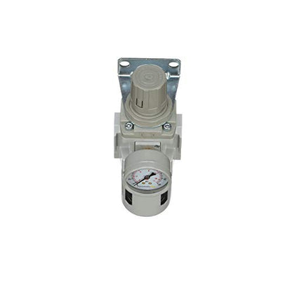 PneumaticPlus SAW400-N04BG Compressed Air Filter Regulator Piggyback Combo 1/2" NPT - Poly Bowl, Manual Drain, Bracket, Gauge - style: Poly Bowl - Manual Drain