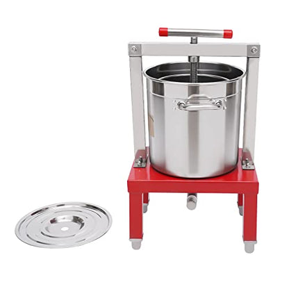 Stainless Steel Fruit & Honey Press - 13L Manual Juice Extractor for Wine, Cider, Beekeeping with Adjustable Stand, 9.8" Basket - Ideal for Apples, Grapes, Beeswax (Red) - color: Red