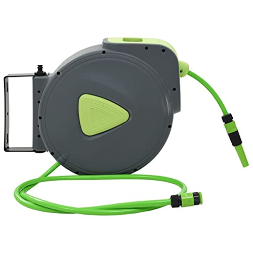 Automatic Retractable Water Hose Reel, Wall Mounted Garden Hose Reel with 98.4'+6.6' Hose, 1/2 inch Diameter, Swiveling 180 Degrees for Irrigation and Cleaning - color: Green 2