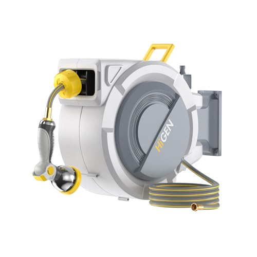 Retractable Garden Hose Reel, Water Hose Reel with 10 Pattern Metal Nozzle