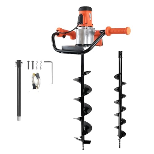 1500W Electric Post Hole Digger 6" & 4" Bits, No Bag, Orange - color: Orange