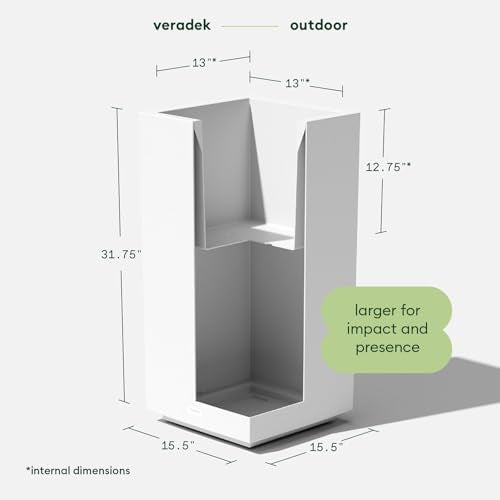 Veradek Block Series Pedestal Planter - Tall Rectangular Outdoor Planter - color: White, size: 32"H x 15.5"W