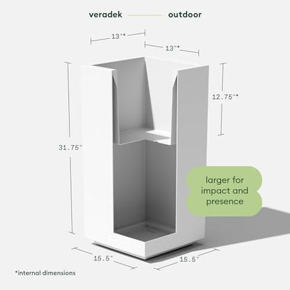 Veradek Block Series Pedestal Planter - Tall Rectangular Outdoor Planter - color: White, size: 32"H x 15.5"W