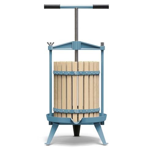 SQUEEZE master Fruit Wine Cider Press - Solid Wood Basket- 4.75 Gallon/18L-T Handle Bar-More Stable-Vintage traditional juicer,Apple Grape Fruit press for Juice Maker-1 free filter bag included(Red) - color: Blue, size: 4.75 Gallons