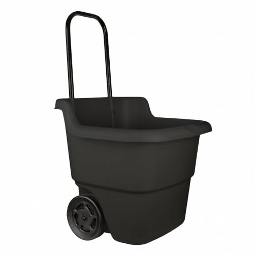 15 Gallon Rolling Garden Cart, Lightweight Durable Resin Yard Wagon with Extendable Retractable Handle, 7in Metal Axle Wheels for Transporting Yard Waste, Mulch, Black