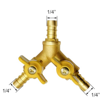 1/4" Hose Barb valve, Brass Y Shaped 3 Way Shut Off Ball Valve - size: 1/4 inch