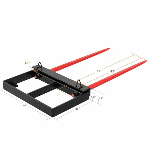 Suitable for Dual Hay Bale Spear 49" 3000 lbs, Heavy Duty Front Skid Steer Loader Tractor Bucket Attachment with Coated Rust Resistant
