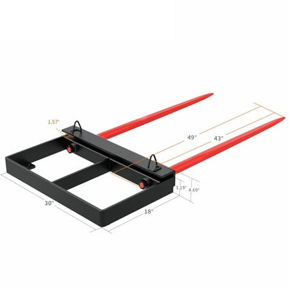 Suitable for Dual Hay Bale Spear 49" 3000 lbs, Heavy Duty Front Skid Steer Loader Tractor Bucket Attachment with Coated Rust Resistant