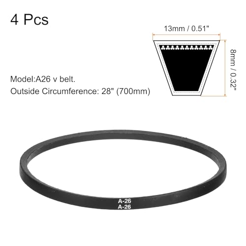 uxcell 4pcs A26 or 4L280 Classic Wrapped Rubber V-Belt, 26"(650mm) Inside Circumference, A Profile V Belt - size: A26