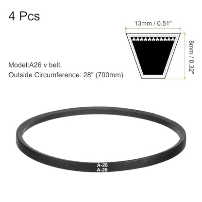 uxcell 4pcs A26 or 4L280 Classic Wrapped Rubber V-Belt, 26"(650mm) Inside Circumference, A Profile V Belt - size: A26