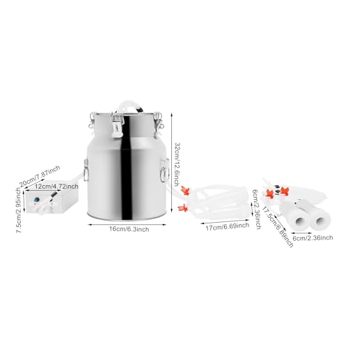 Goat Milking Machine, 14L/3.7Gal Stainless Steel Bucket, Electric Automatic Pulsation Vacuum Milker, Portable Cow milker Machine with 2 Teat Cups, Adjustable Vacuum Pressure (35-45 kPa) (14L) - size: 14L
