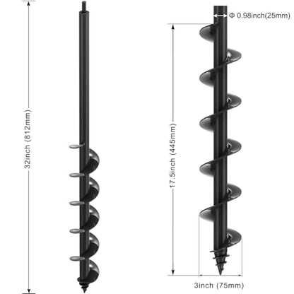 Insaga Auger Drill Bit for Planting 3″ x 32″– Heavy Duty Carbon Steel Spiral Garden Auger for Drill, 3/8″ Hex Drive Plant Auger for Bulbs & Seedlings – 32″ Long Reach Reduces Bending - size: 3″ x 32″