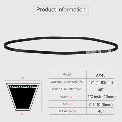 uxcell AX45 EPDM V-Belt,Industrial Rubber V Belt 1/2" Wd x 45" Inside Circ - size: AX45