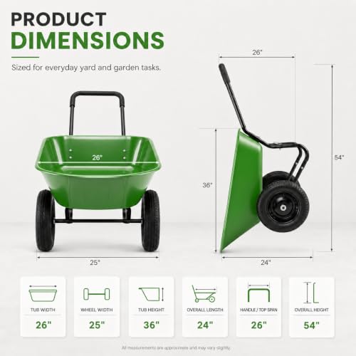 Enlarged Dual-Wheel Wheelbarrow, Easy Loading and Dumping Garden Cart, Heavy Duty Utility Dump Cart for Lawn, Yard, Farm, Gardening & Planting (Bright Green) - color: Bright Green
