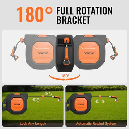 Retractable Garden Hose Reel 1/2 inch x 150 ft Wall Mounted - color: Black, size: 1/2"-150FT