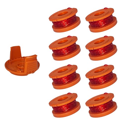 A ANLEOLIFE 9 Pack WA0010 Weed Eater Line Spool for Worx String Trimmers, 10ft 0.065" Auto-Feed Replacement Spools (8 Spools + 1 Cap) - style: 8 Spools + 1 Cap