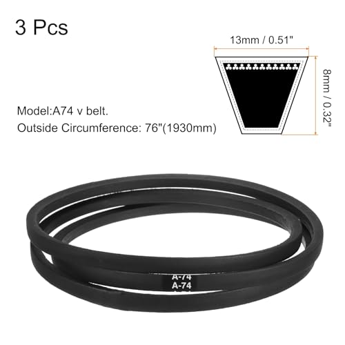 uxcell 3pcs A74 or 4L760 Classic Wrapped Rubber V-Belt, 74"(1880mm) Inside Circumference, A Profile V Belt - size: A74