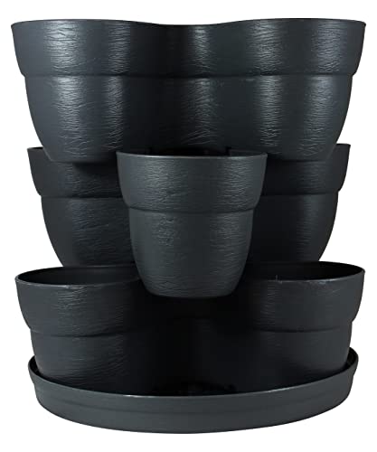 Bloomers Stackable Flower Tower Planter – Holds up to 9 Plants – Great Both Indoors and Outdoors – Charcoal - color: Charcoal
