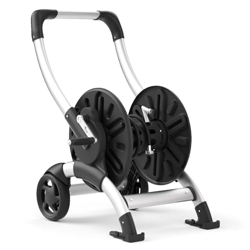 Upgrade Hose Reel Cart, Holds 200 Feet of 5/8" Hose, Hose Reel Cart With Effort-saving Hand Crank,2 Wheels,Heavy Duty Freestanding Water Hose Reels for Outside Garden Lawn Yard Outdoor - color: Gray