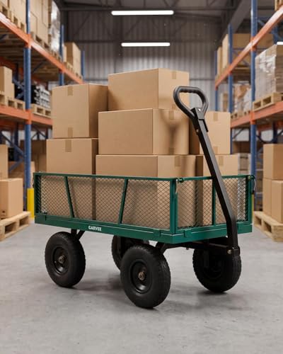 1200LBS Heavy Duty Steel Garden Cart – 13" All-Terrain Pneumatic Tires – Removable Mesh Sides – 180° Rotating Handle – Versatile Outdoor Yard Utility Wagon for Lawn, Garden, Farm - color: Green