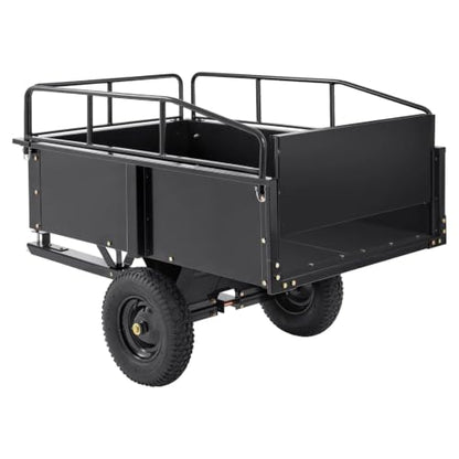 ATV Garden Utility Dump Trailer, 750 LBS Yard Steel Cart with 15 Cubic Feet Capacity, Removable Side Panels Tow Behind Trailer for Riding Lawn Mower Tractor