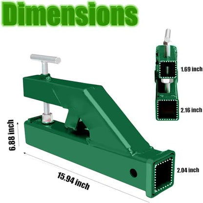 Clamp On Trailer Hitch Receiver 2 Inch Ball Mount Adapter for Tractor Bucket Fits All 2" Hook Inserts,Green