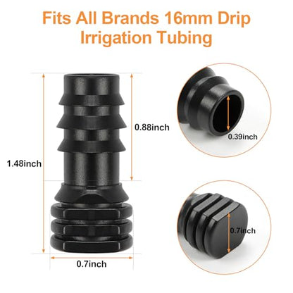 1/2 inch Drip Irrigation End Cap Fittings, 13mm ID Barbed End Plug Parts for 1/2 Inch Irrigation Tubing (0.520" ID) Drip Line Goof Plug Connector for Garden Irrigation System (15 Pack) - size: 1/2" Barbed Plug