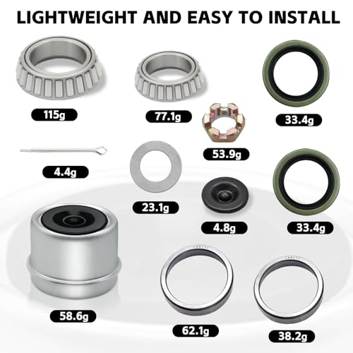 2 Set 3500lb Trailer Bearings Kit L68149/L68111 and L44649/L44610 Fits for 1-3/8'' to 1-1/16'' Axles Trailer Wheel Hub with 171255TB Seal OD 1.719'', Dust Cover and Cotter Pin - color: L68149/L68111+L44649/L44610