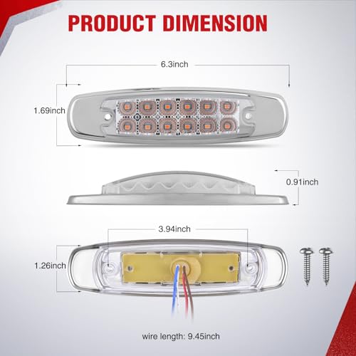Nilight 6.3" Amber Rectangle Side Marker Light, White Lens, High Low Strobe - color: Clear Amber 6.3" 10Pcs