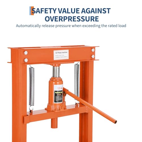 DEXSO 12 Ton H-Frame Hydraulic Shop Press, Orange
