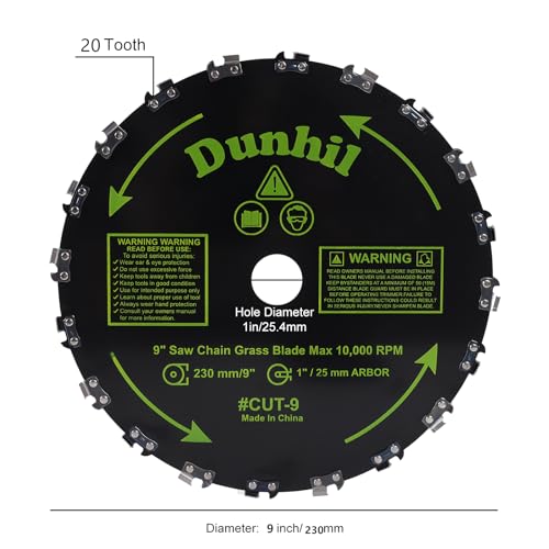 Dunhil 3 Pack 9" x 20T Chainsaw Tooth Brush Blades - Meatl Weed Eater Saw Blade Kit with 4 Carbon Steel Round Chainsaw Blades, 4 Round Files, and 4 Washers for Brush Cutters, String Trimmers - size: 3 Pack 9 inch