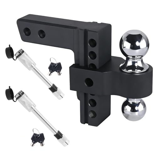 Aluminum Adjustable Trailer Hitch for 2-Inch Receiver 6 Inch Drop/Rise Hitch Ball Mount with 2" and 2-5/16" Ball Hitches Heavy Duty Black 12,500 LBS GTW Towing Hitch - color: Black-6Inch