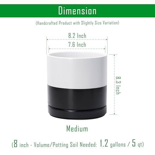 D'vine Dev 8.2 Inch Ceramic Planter Pot, Black White Two Tone, 94-O-D-L - color: Layered Monochrome Black & White, size: Medium