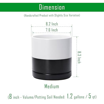 D'vine Dev 8.2 Inch Ceramic Planter Pot, Black White Two Tone, 94-O-D-L - color: Layered Monochrome Black & White, size: Medium