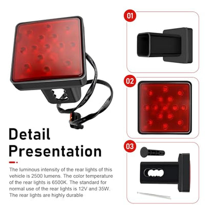 1 PC LED Trailer Light, 12V 15 LED Super Bright Red Lens Square Tail Light, Fits 2" Receiver with 4-pin Adapter, Trailer Hitch Accessories for Towing Truck RV and SUV (Red) - color: Red