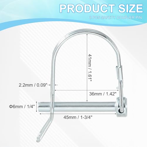PATIKIL Shaft Locking Pin W Ear 1/4x1-3/8x1.61"(D*L*IW), 2 Pcs Safety Coupler Pin Pto Pin Round Arch Wire Retainer and Ear for Farm Trailer Tractor Truck Boat Towing (6x35x41mm) - size: 1/4x1-3/8x1.61"(D*L*IW)
