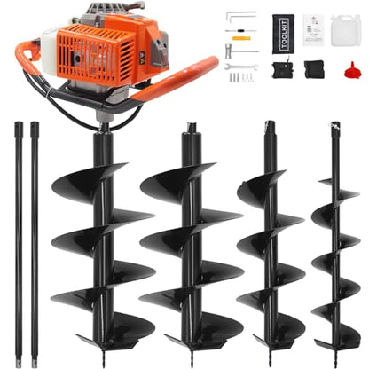 72CC Gas Powered Post Hole Digger with 3 Drill Bits (4", 6", 12") & 2 Ext - style: 72CC+3 auger(4"6"12")+2 Stroke