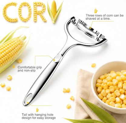 2PCS Upgraded Corn Peeler 304 Stainless Steel Corn Kernel Remover, Ergonomic Corn Planer Thresher, Durable & Efficient Corn Kernel Remover for Kitchen Gadge