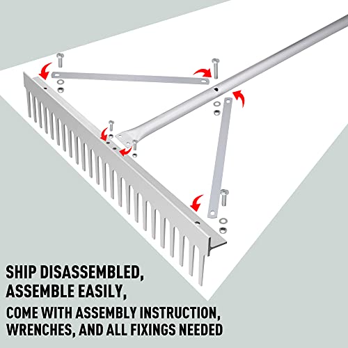 Colwelt Landscape Rake - 24Tines, Aluminum Head with 68" Handle, 24" Width for Beach & Lawn Care
