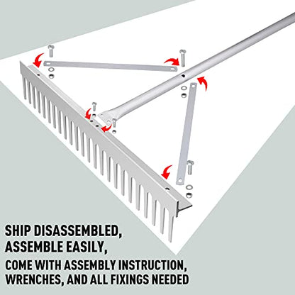 Colwelt Landscape Rake - 24Tines, Aluminum Head with 68" Handle, 24" Width for Beach & Lawn Care