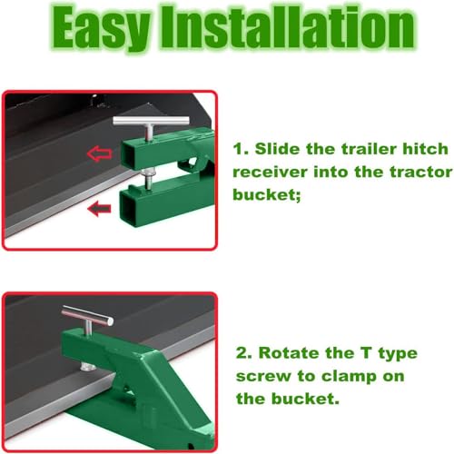 Clamp On Trailer Hitch Receiver 2 Inch Ball Mount Adapter for Tractor Bucket Fits All 2" Hook Inserts,Green
