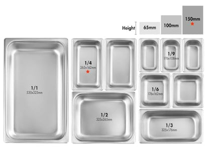 New Star Foodservice 1/4 Size Stainless Steel Steam Table Pan, 10.5 x 6.4 x 6.0", 18/8, 24 Gauge, NSF Certified, Set of 6 - size: 1/4, style: 6" Deep