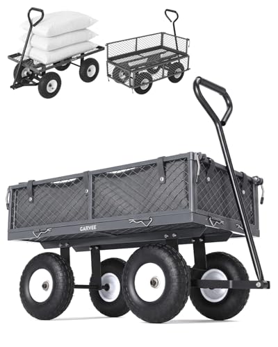 400 Lbs Steel Garden Cart, Utility Wagon with Removable Mesh Sides-Gray - color: Gray