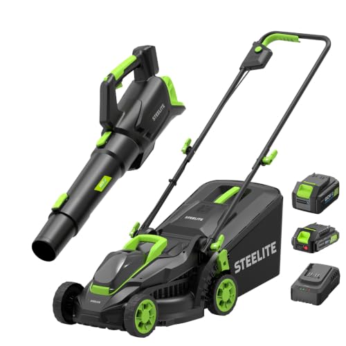 STEELITE 20V Cordless Lawn Mower & Leaf Blower Combo, 13-Inch - color: Verdant