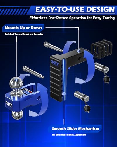 OMT Adjustable Trailer Hitch, 2 Inch Receiver, 12500 LBS Drop Hitch - color: Black-Blue, size: 2" Shank & 6" Drop