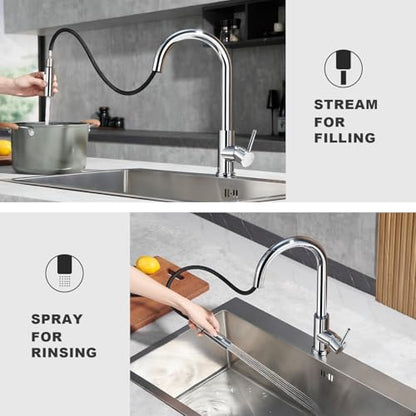 Tohlar Chrome Kitchen Faucets with Pull Down Sprayer and Deck Plate - color: Chrome, style: Standard
