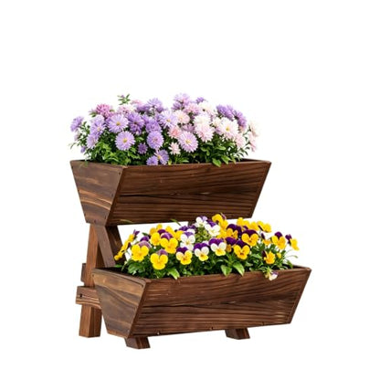 2-Tier Vertical Wooden Raised Garden Bed, Garden Planter Box,Carbonized - color: Carbonized, size: 2-Tier Small